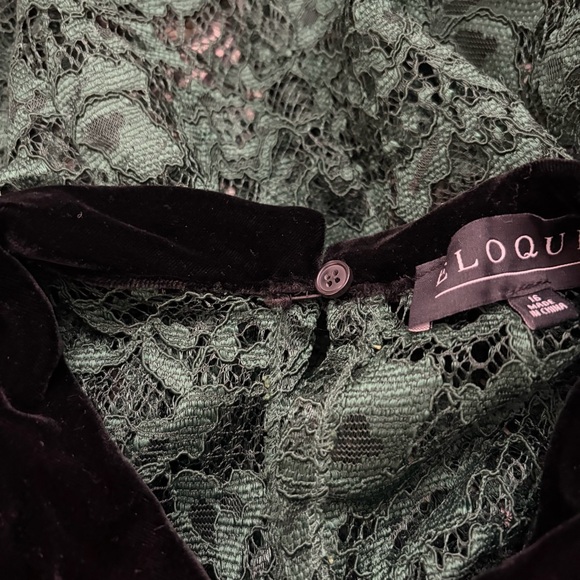 NWT Eloquii green lace sheer blouse with Black velvet Collar size 16 - Picture 8 of 8